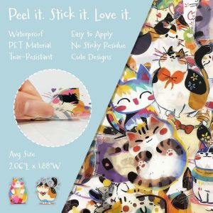 Waterproof Transparent PET Stickers for Water Bottles, Laptop, Phones, Skateboards, Decals for Teens, 100pcs, Curious Cats