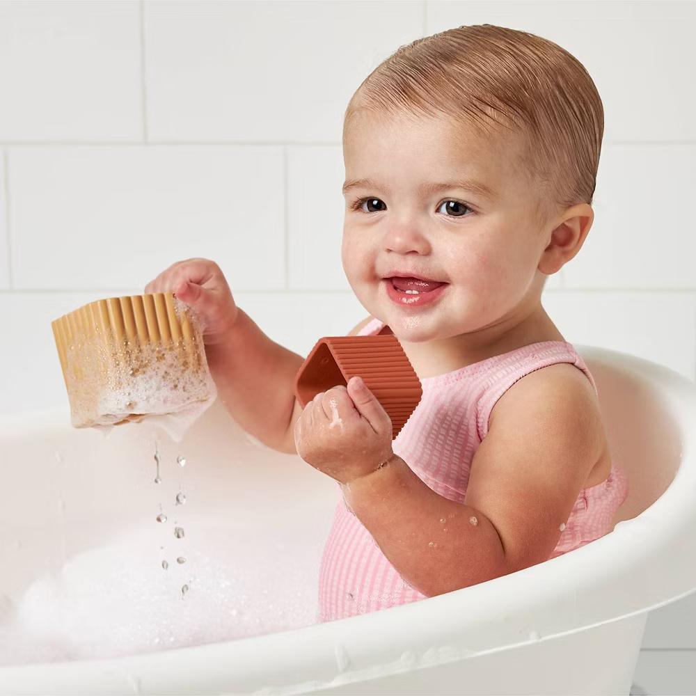 Stacking and Nesting Cups Bath: Silicone, Fine Motor Skills Development, 5-Piece Set