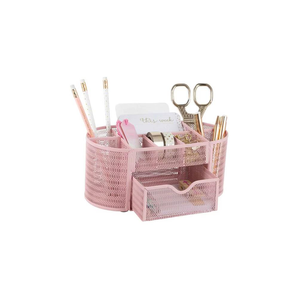 Blu Monaco Small Metal Mesh Desk Organizer with Drawer - Available in Aqua, Gold, and Pink - Image 21