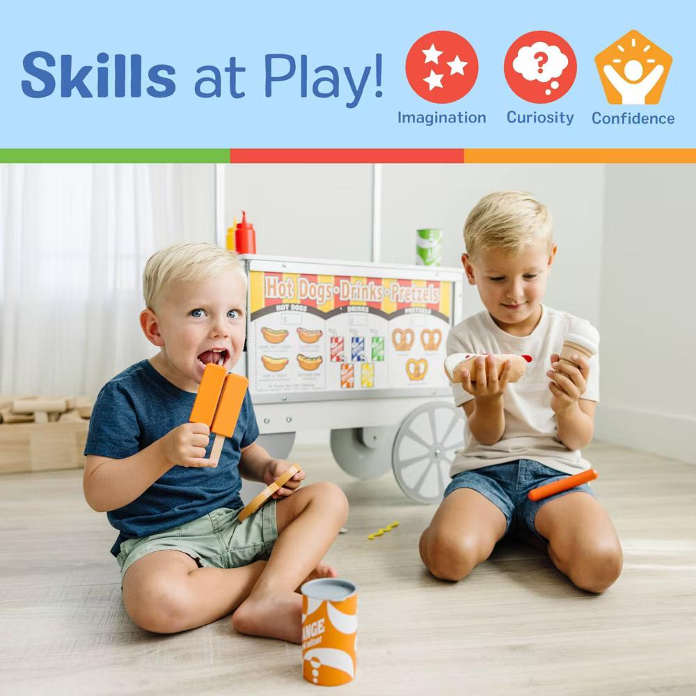 Wooden Snacks and Sweets Food Cart - 40+ Play Food pc, Reversible Awning: Educational Play Kitchen - Image 6