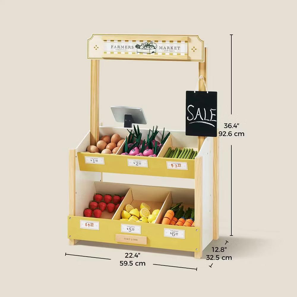 Kid's Pretend Grocery Store Role Play Toy with Cash Register DIY Price Tags and Chalkboard - Image 6