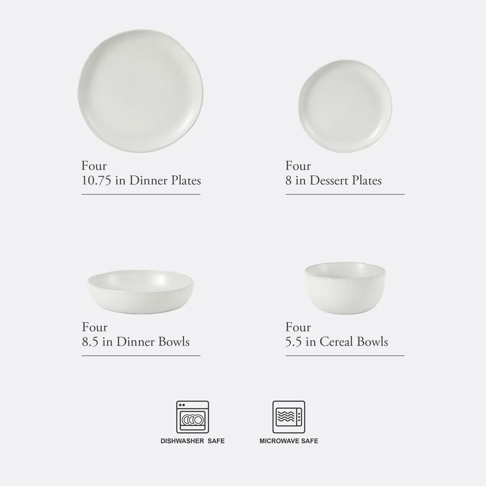 Menlo Park 16-Piece Stoneware Dinnerware Set – Reactive Glaze, Embossed Plates and Bowls, Service for 4 - Image 6