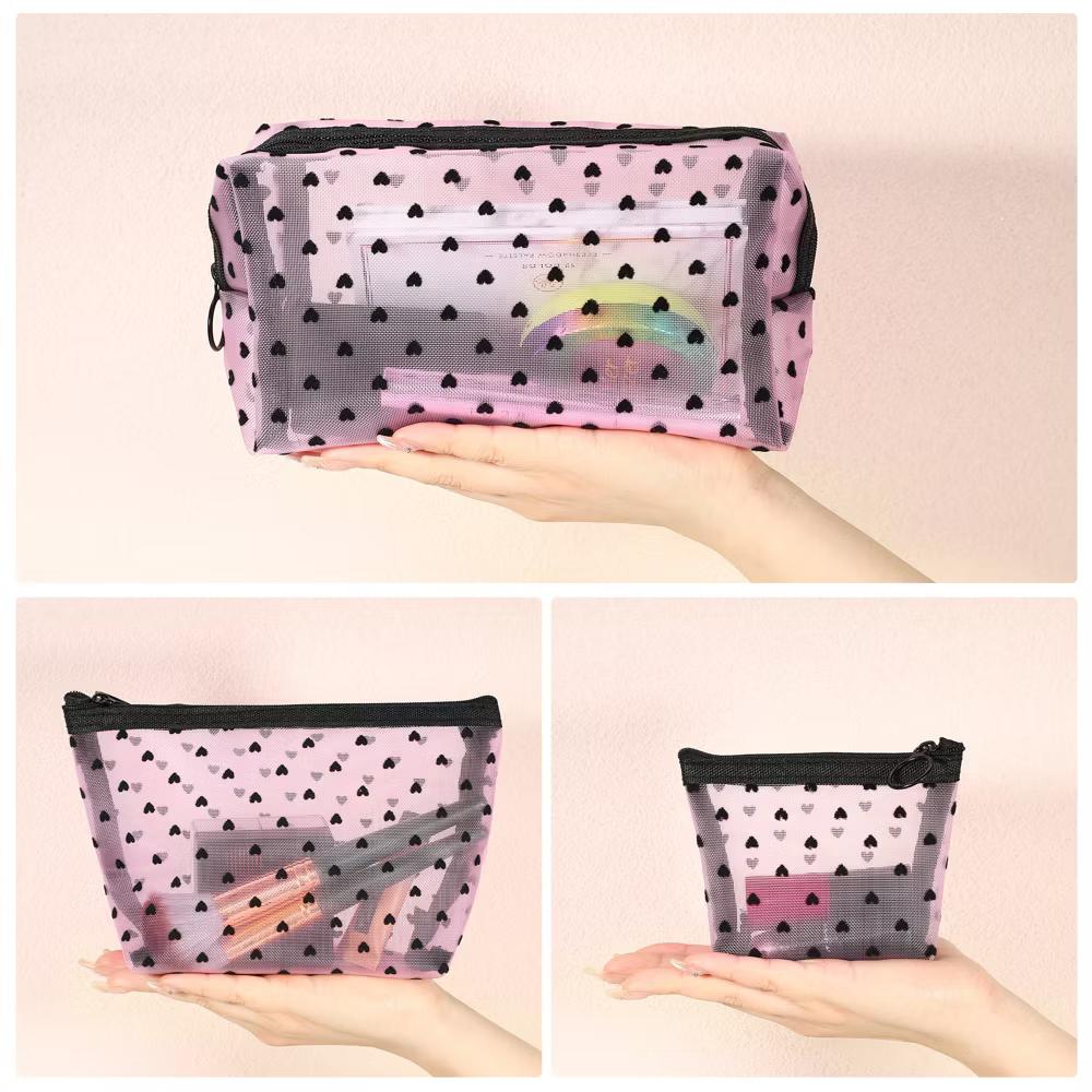 Nylon Heart Shape Print Mesh Clear Makeup Bags 3 Pcs - Image 17
