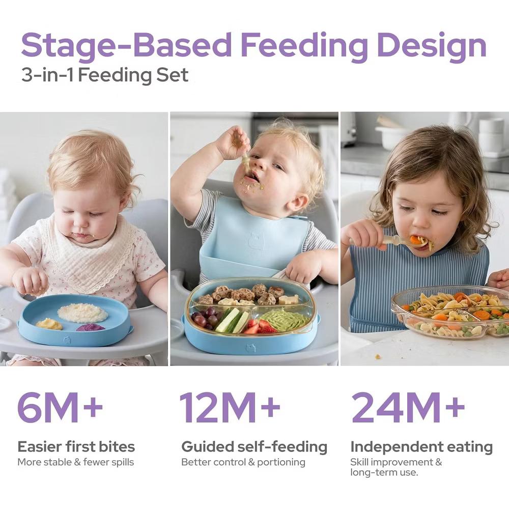 4 PCS Toddler Plates with Suction Base Spoons & Fork Baby Divided Dishes for 0 1 2 3 Years Old PPSU & Food Grade Silicone BPA Free Blue - Image 5