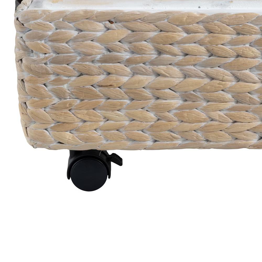 happimess Chett Minimalist Hand-Woven Hyacinth/Wood Underbed Storage Bin with Wheels and Handles - Image 36