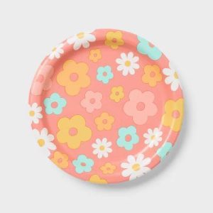 20ct Pink/Orange Retro Flower Snack Paper Plates
