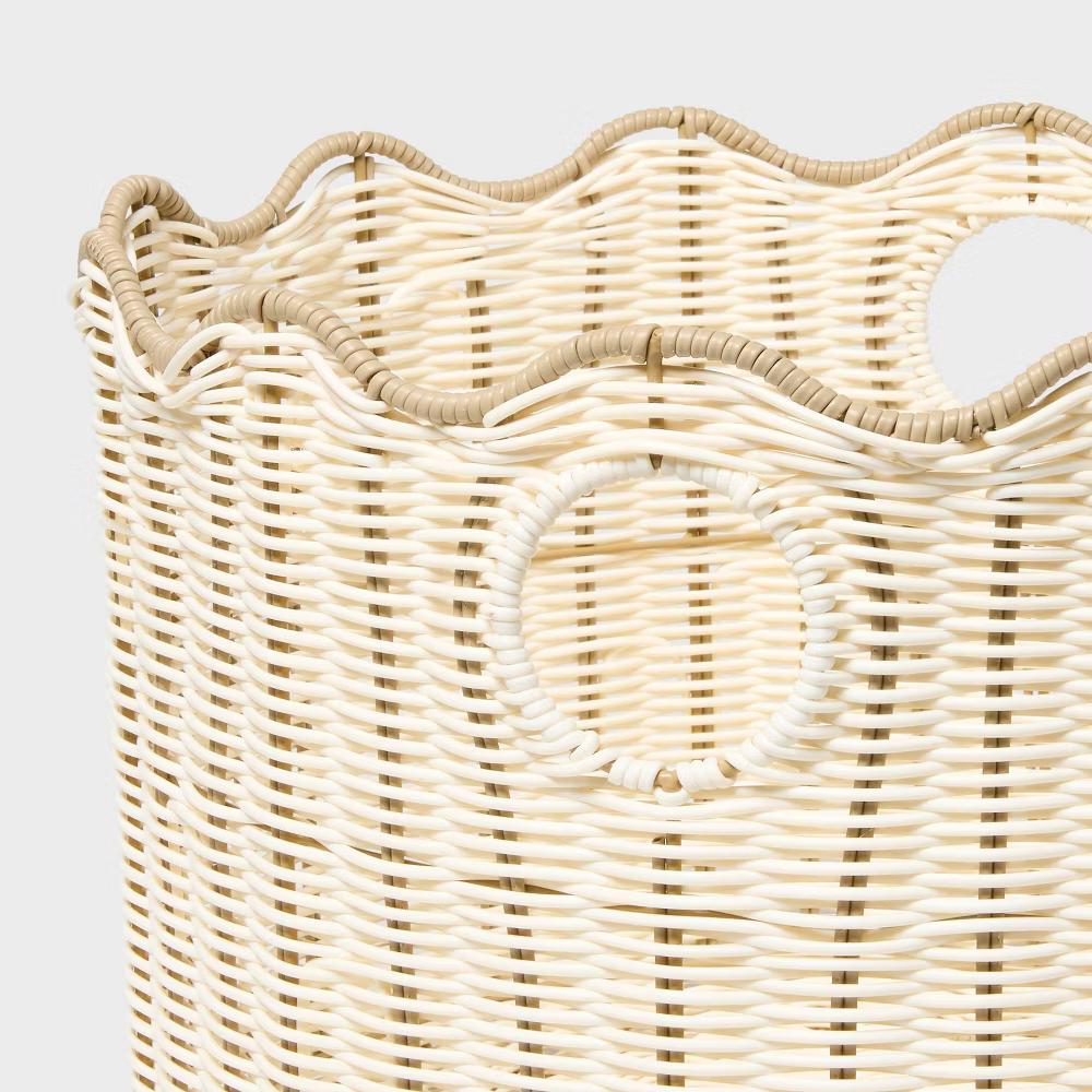 Scalloped Poly Rattan Floor Basket - Image 2