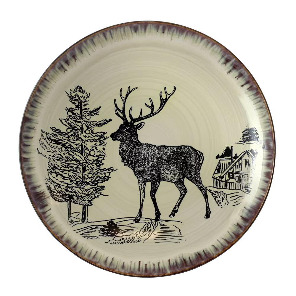 16pc Stoneware Forest Cabin Dinnerware Set Brown - Microwave & Dishwasher Safe, Service for 4, Forest Animals Pattern - Image 3