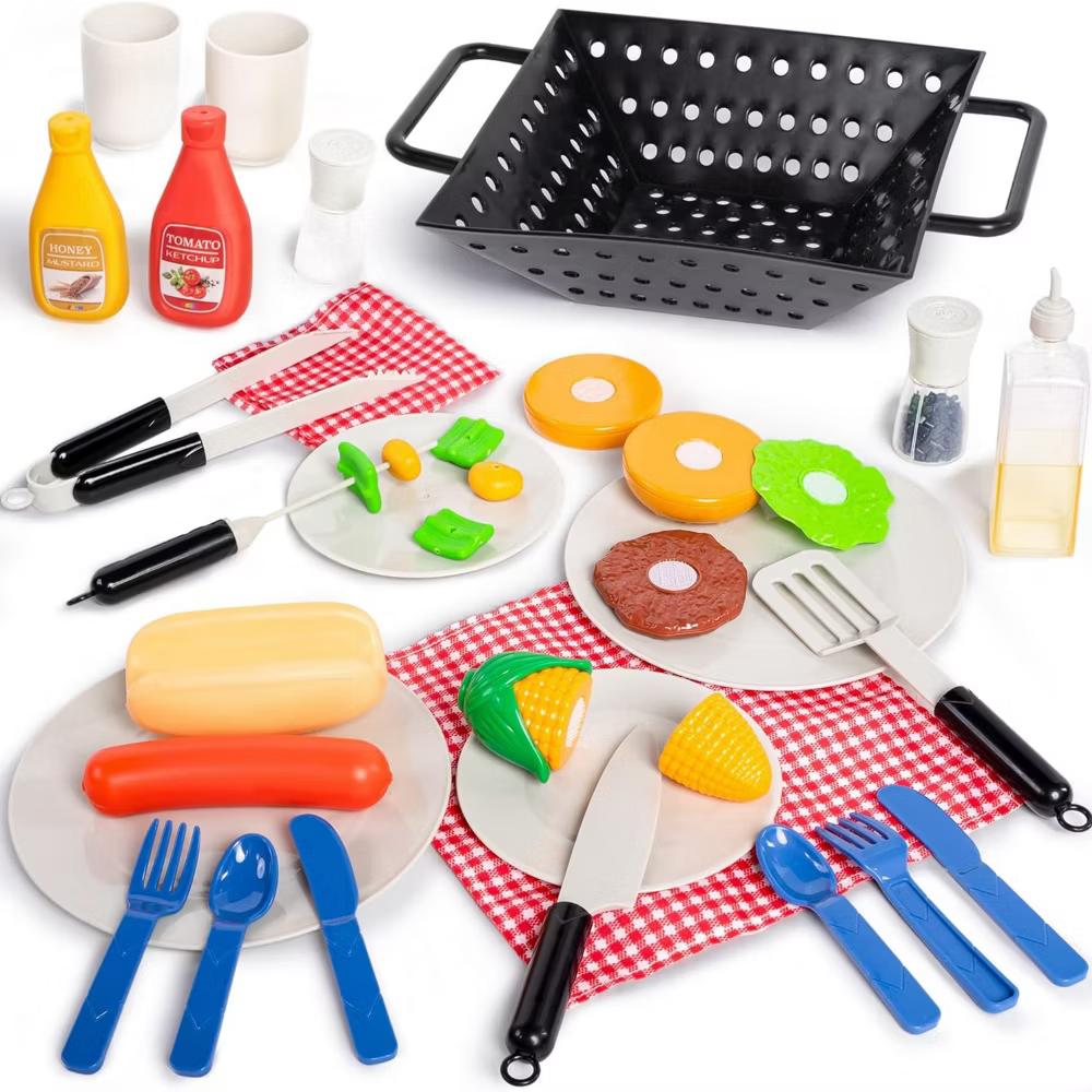 34Pcs Kids Kitchen Playset, Toy BBQ Grill Set, Indoor Outdoor Play Food Cooking Toy Set, Christmas Birthday Gift for Boys Girls Toddlers 2 3 4 5 - Image 6