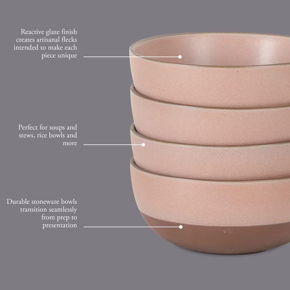 William Crest 4 Piece Cereal Bowl Set, 6.25” Round Stoneware Bowls, Reactive Glaze Finish, Soup & Snack Bowls, Dishwasher Safe - Image 4