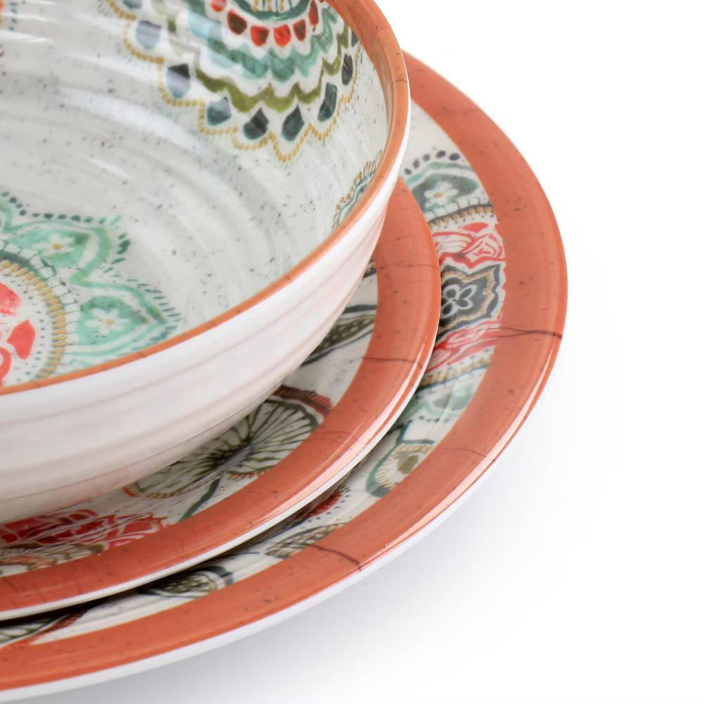 12pc Ester Melamine Dinnerware Set - Floral Pattern, Off-White, Service for 4, Dishwasher-Safe, Includes Plates & Bowls - Image 4