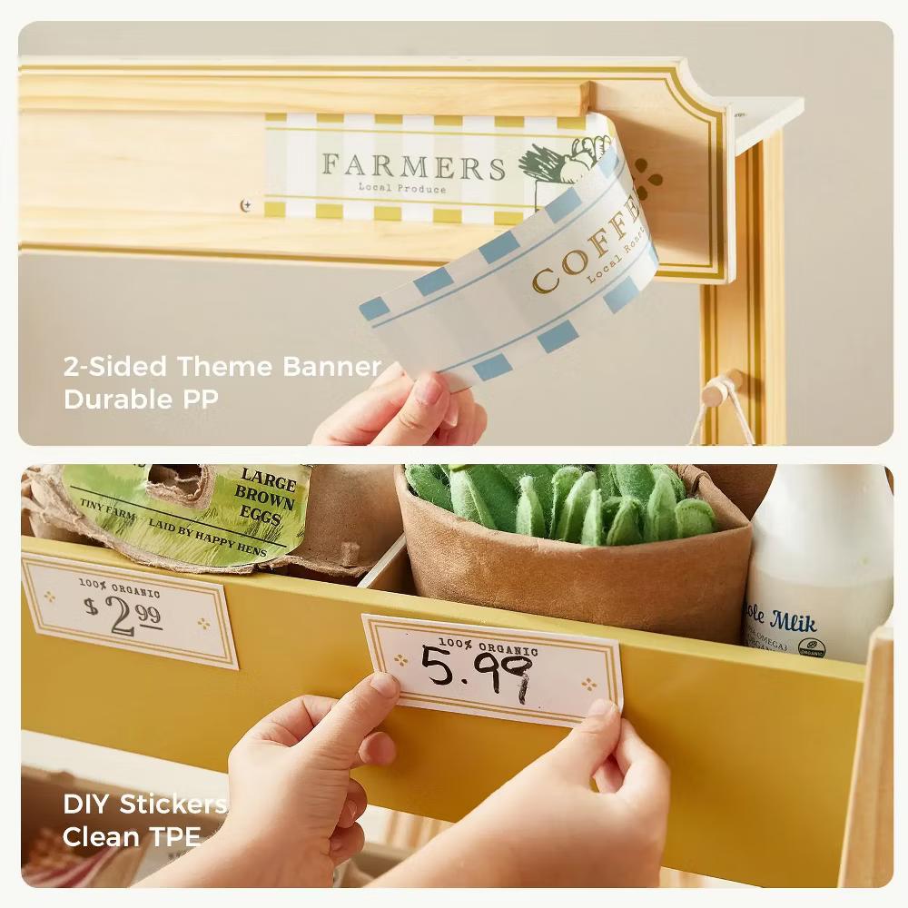 Kid's Pretend Grocery Store Role Play Toy with Cash Register DIY Price Tags and Chalkboard - Image 8