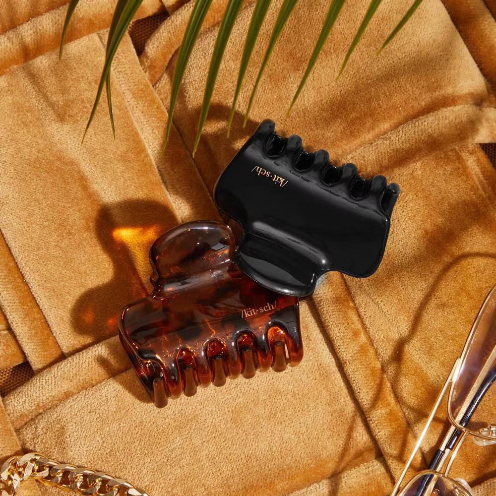 Recycled Plastic Medium Puffy Claw Clips - 2pc - Black/Tortoise: For All Hair Types, Hair Styling, Securing Hair - Image 5
