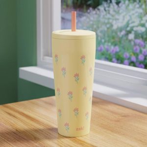 30oz Vanilla Floret Stainless Steel Double Wall Vacuum Serenity Straw Tumbler Yellow