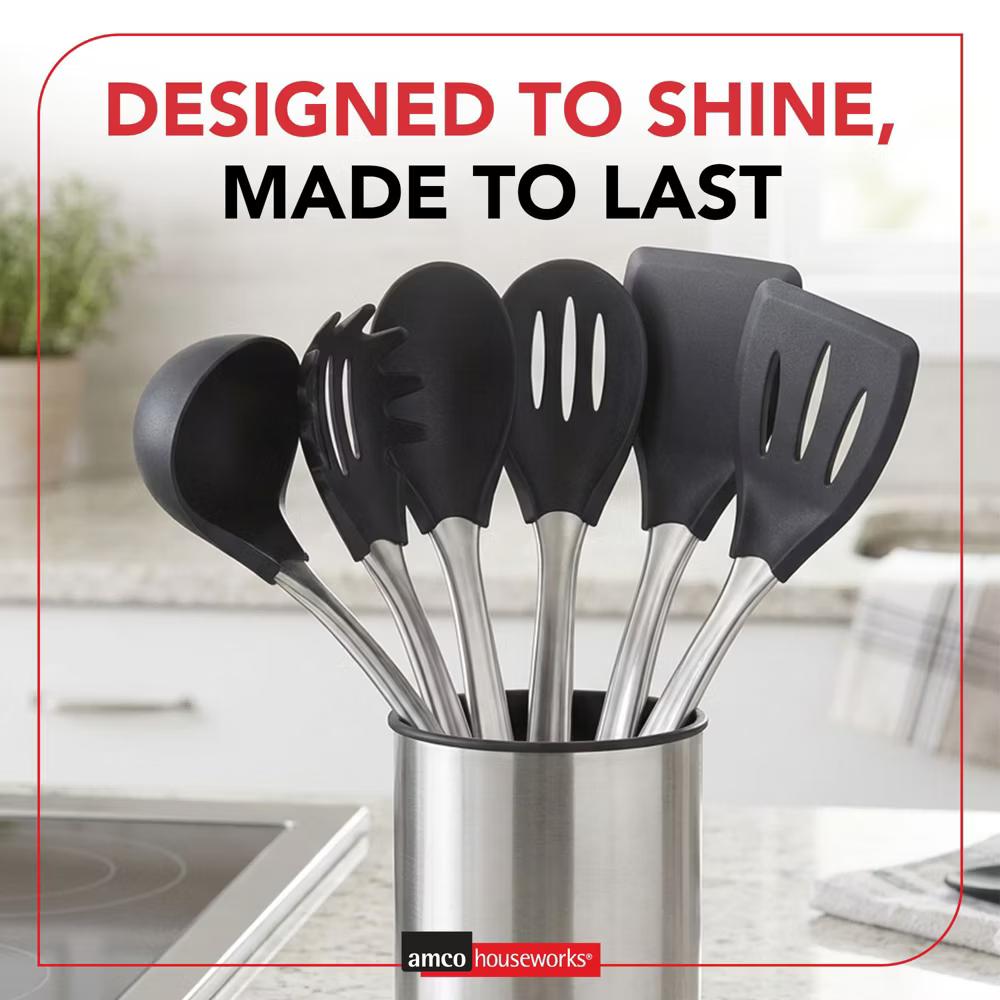 Amco 6-Piece Nylon Utensil Set, Heat-Resistant with Stainless Steel Handles, BPA-Free, Safe for Non-Stick Cookware, Dishwasher Safe Cooking Tools - Image 4