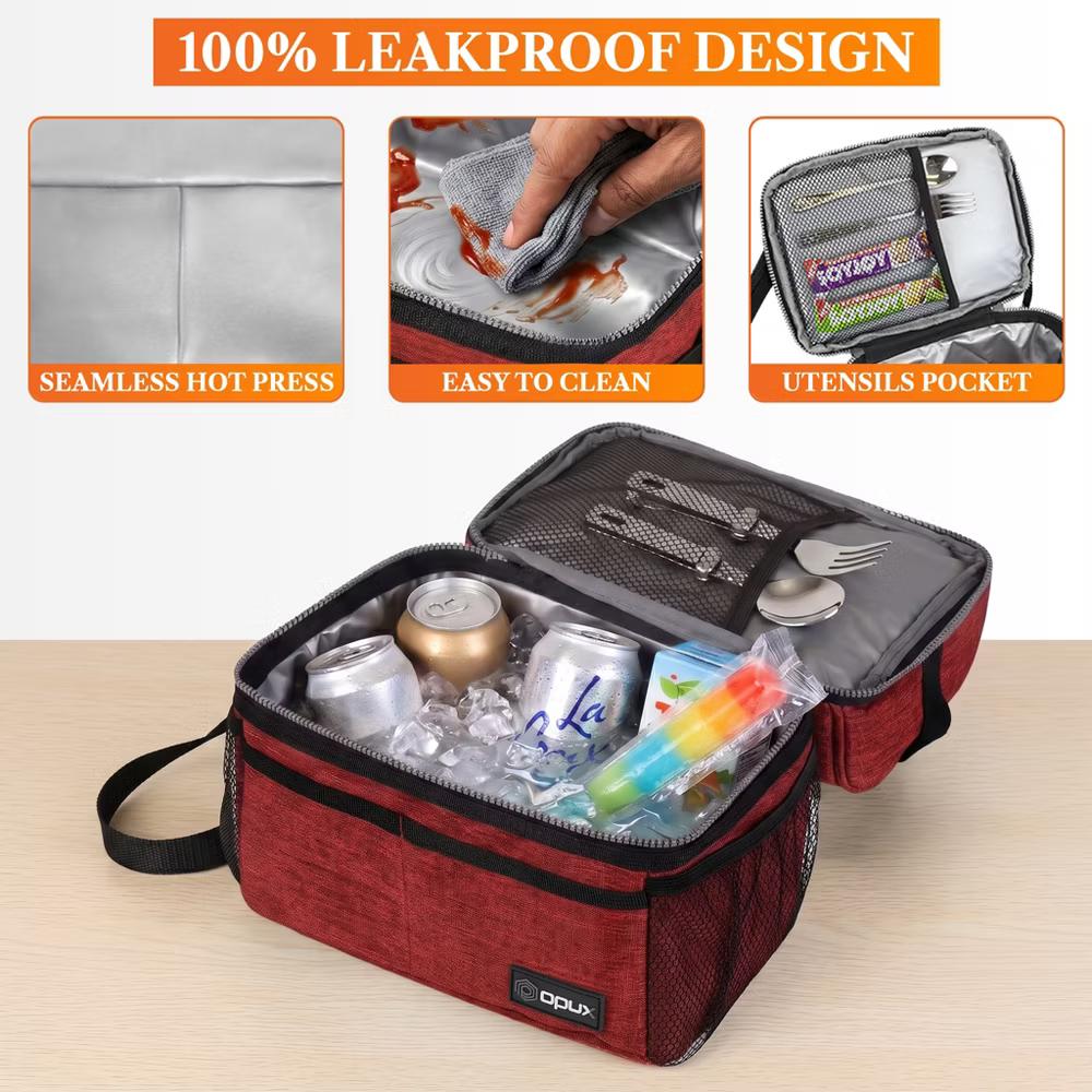 Double Decker Lunch Box Men Women, Insulated Leakproof Cooler Bag Adult Work, Dual Compartment Pail Tote Boys Girls Kids - Image 95