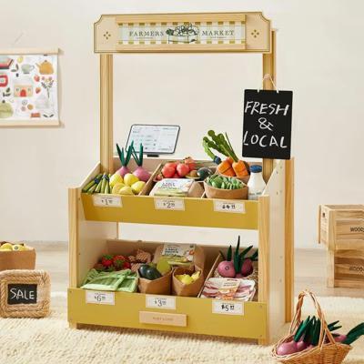 Kid's Pretend Grocery Store Role Play Toy with Cash Register DIY Price Tags and Chalkboard - Image 2