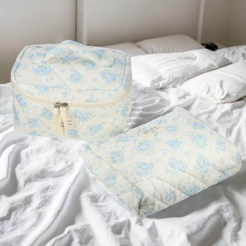 Women's Quilted Makeup Bag Large Capacity Cosmetic Bag White 2 Pcs - Image 2
