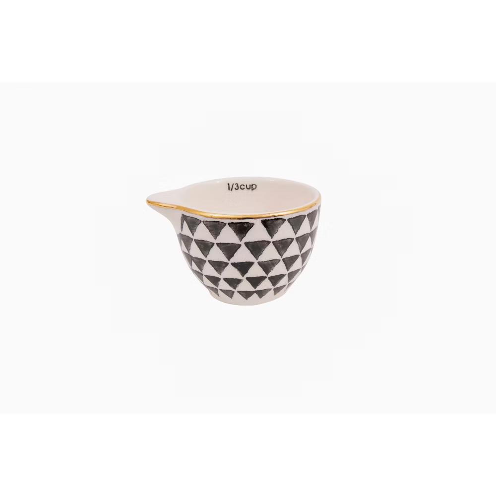 Storied Home Black & White Stoneware Measuring Cups with Gold Electroplating (Set of 4 Sizes) - Image 4