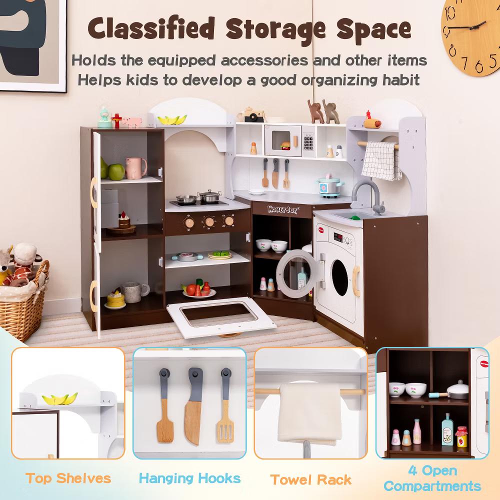 Corner Play Kitchen with Ice Maker Microwave Oven for Kids 3+ Years Old Wooden Toy - Image 9