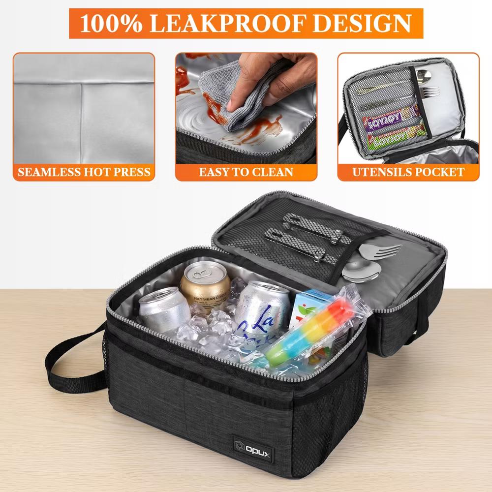 Double Decker Lunch Box Men Women, Insulated Leakproof Cooler Bag Adult Work, Dual Compartment Pail Tote Boys Girls Kids - Image 42