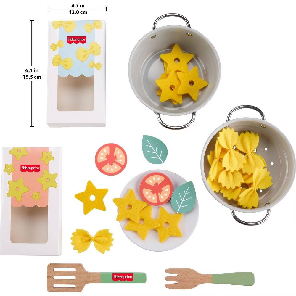 Fisher-Price Pots & Pasta Chef Set Cooking Toy with Wooden Food for Pretend Play 31pc - Image 3