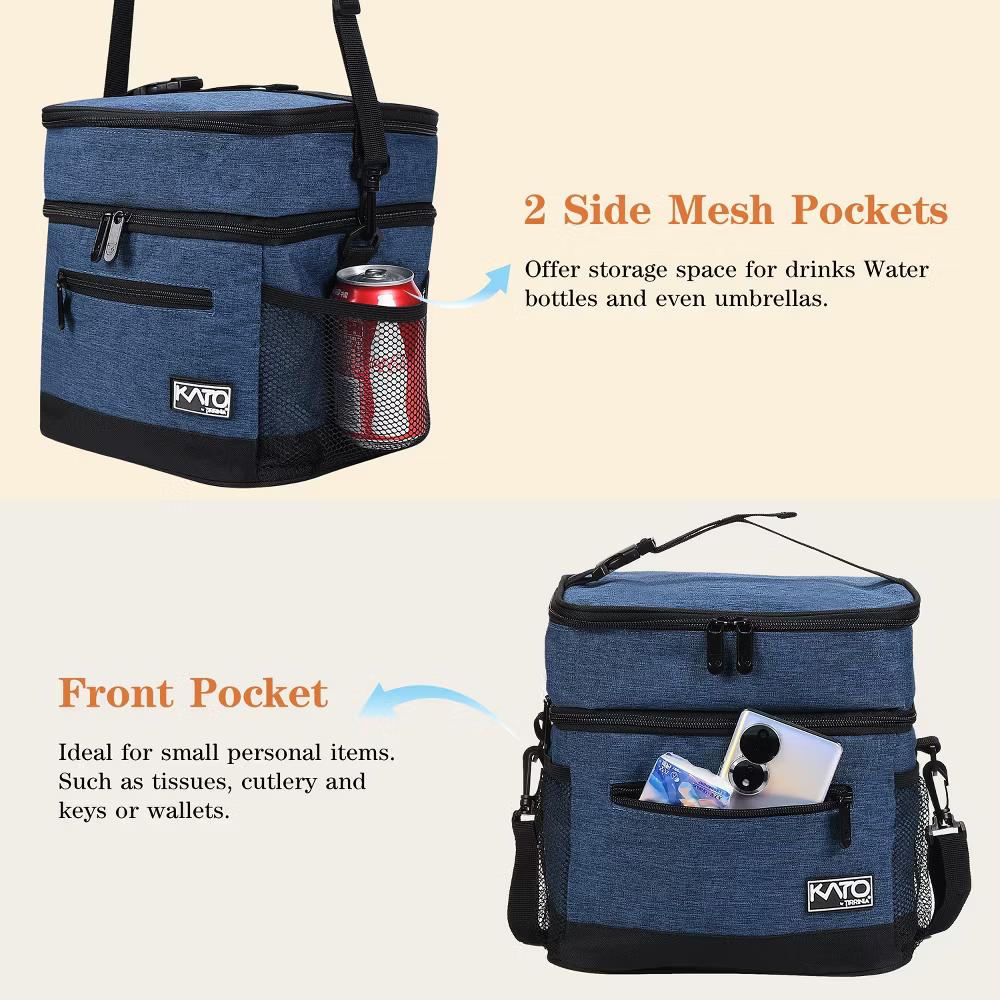Adult Lunch Bag with Water Pockets, Insulated Dual Compartment Lunch Tote with Zipper Pocket, Leakproof Lunch Box for Men Women - Image 14