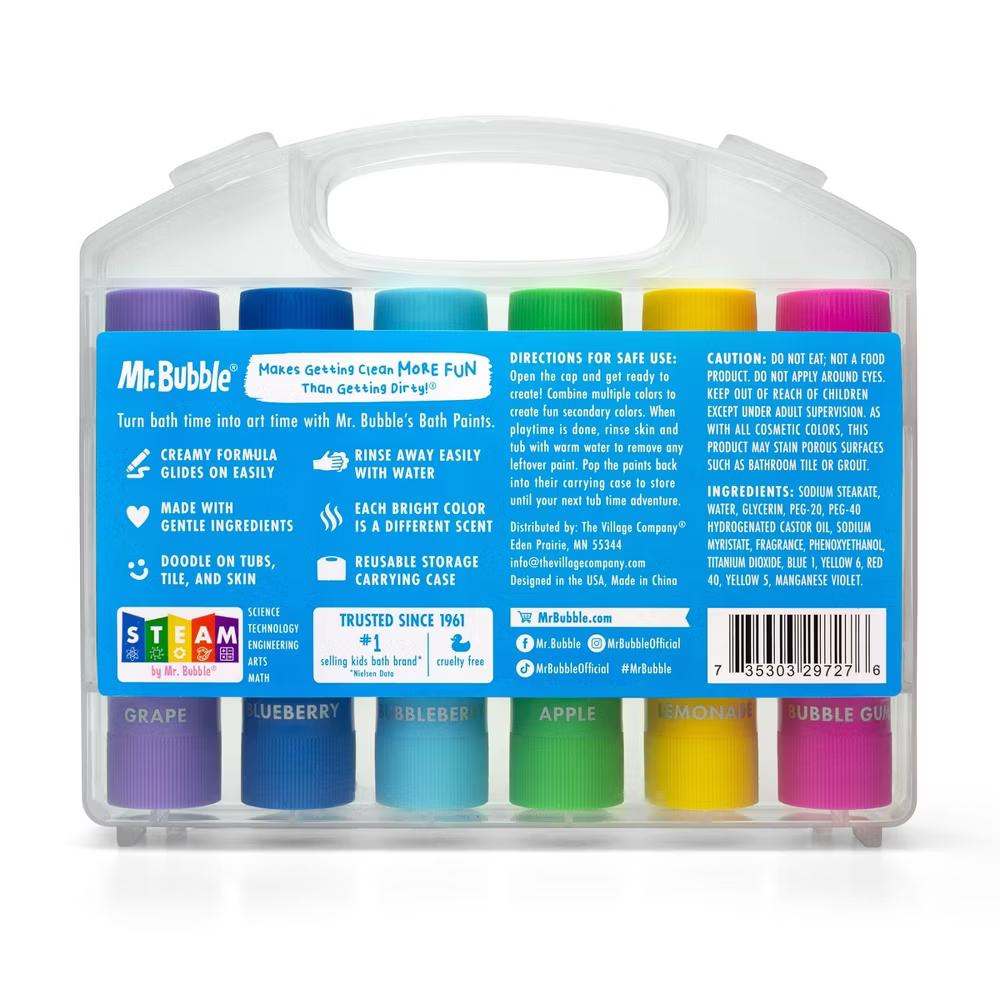 Mr. Bubble Bath Time Body Paints, Set of 6 Different Colors and Scents - Image 5