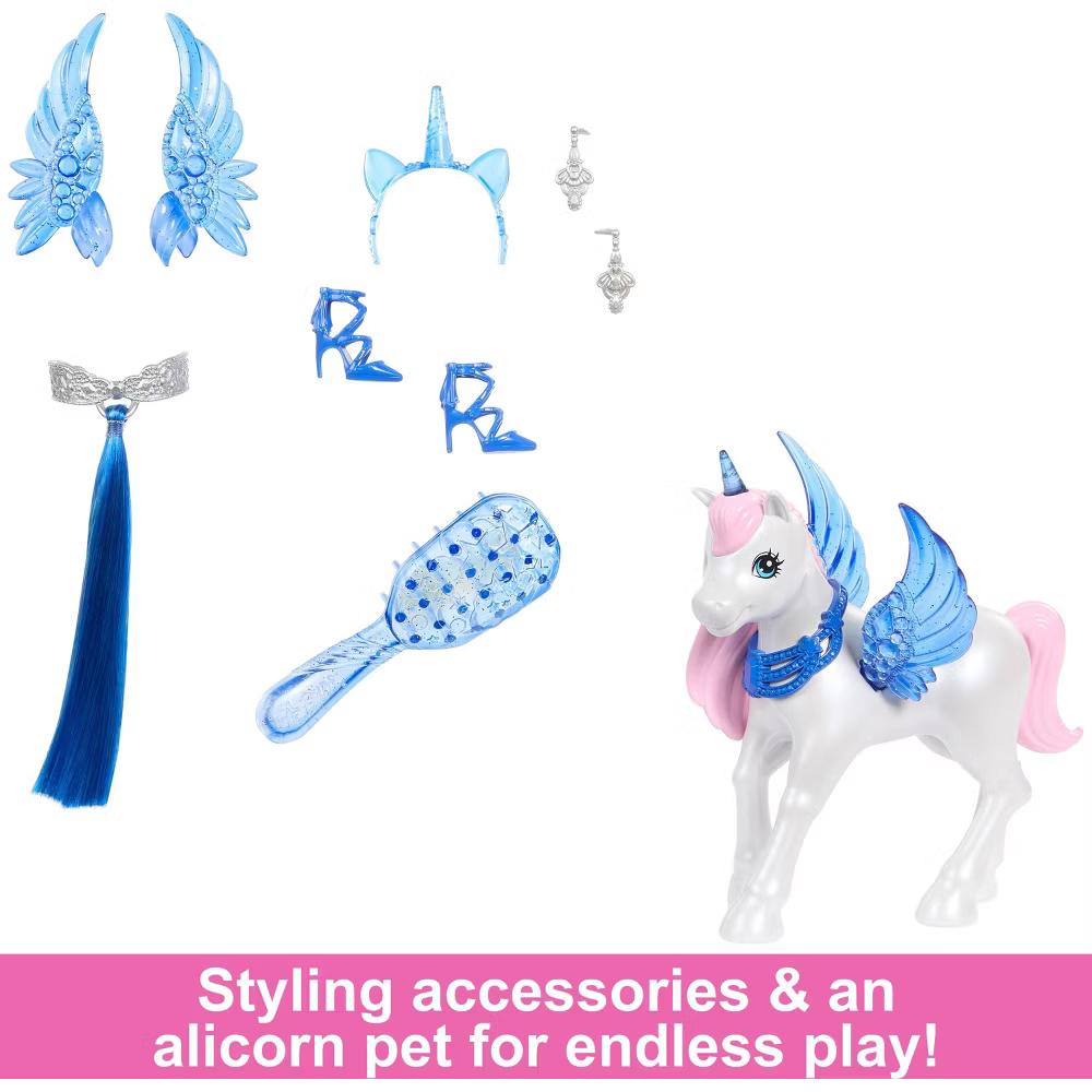 Unicorn Toy, 65th Anniversary Doll with Blue Hair, Pink Gown & Pet Alicorn (Target Exclusive) - Image 5