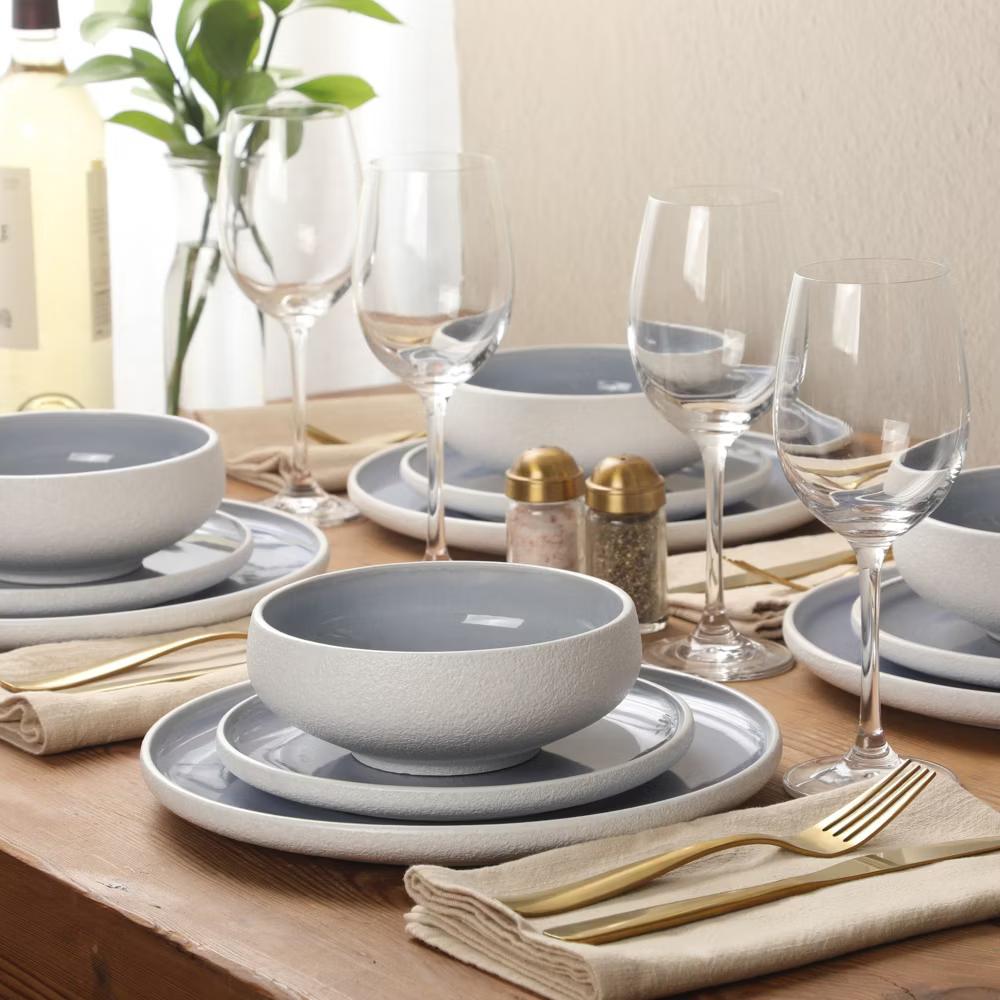Pacifco Beach Plates and Bowls Sets, 12-Piece Stoneware Dinnerware Sets, Reactive Glaze Dish Set, Service for 4 - Image 6