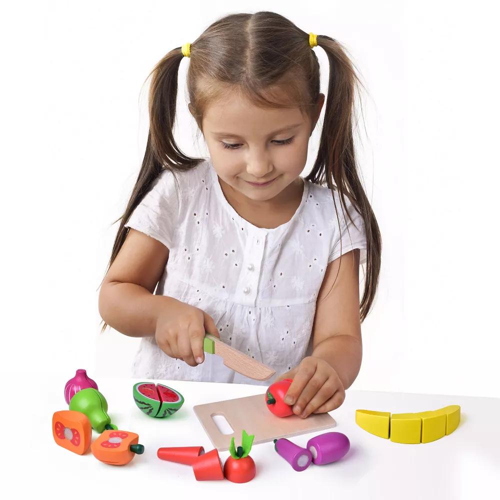 35Pcs Wooden Cutting Food Play Set with Storage Crate, Pretend Fruit & Veggie Toys, Play Kitchen Accessories for Kids - Image 4