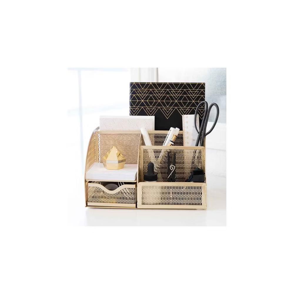 Blu Monaco Desk Organizer with Drawer - Small Metal Mesh Organizer Available in Aqua, Gold, and Pink - Image 19