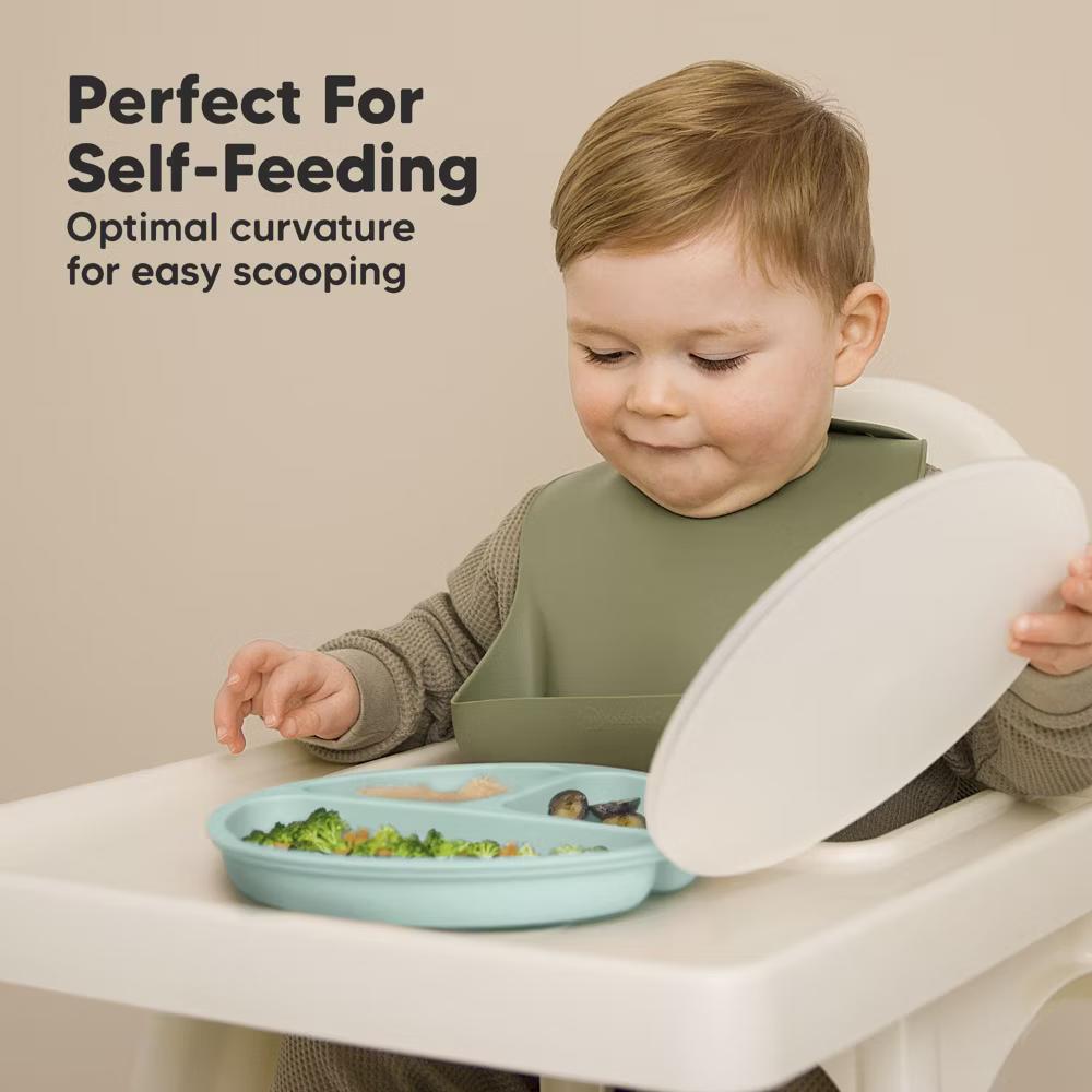 3-Pack Prep Suction Plates with Lids, 100% Silicone Baby Plates with Lid, BPA-Free Kids Divided Toddler Plates - Image 4
