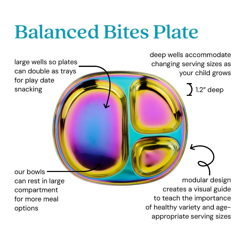 Ahimsa 9.7" Stainless Steel Balanced Bites Divided Plate - Image 2