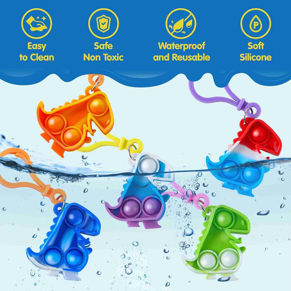 30 Pack Kids Party Favors Dinosaur Pop Fidget Keychain Mini Fidget Toys, Stress Relief Sensory Toy, Classroom Prizes, Bulk Gifts for Christmas