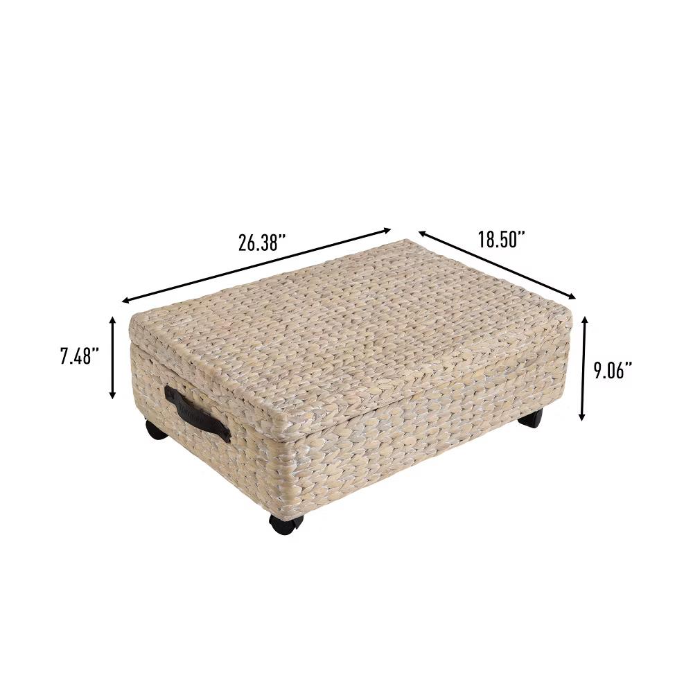happimess Chett Minimalist Hand-Woven Hyacinth/Wood Underbed Storage Bin with Wheels and Handles - Image 38