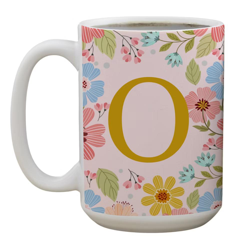 Personalization Mall Flowery Initial Personalized Coffee Mug Gold/Pink - Image 17