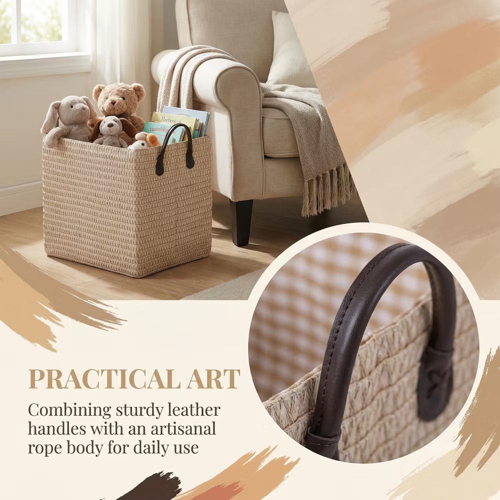 Woven Storage Basket for Clothes Shoes Organizer Bin with Handles - Image 29