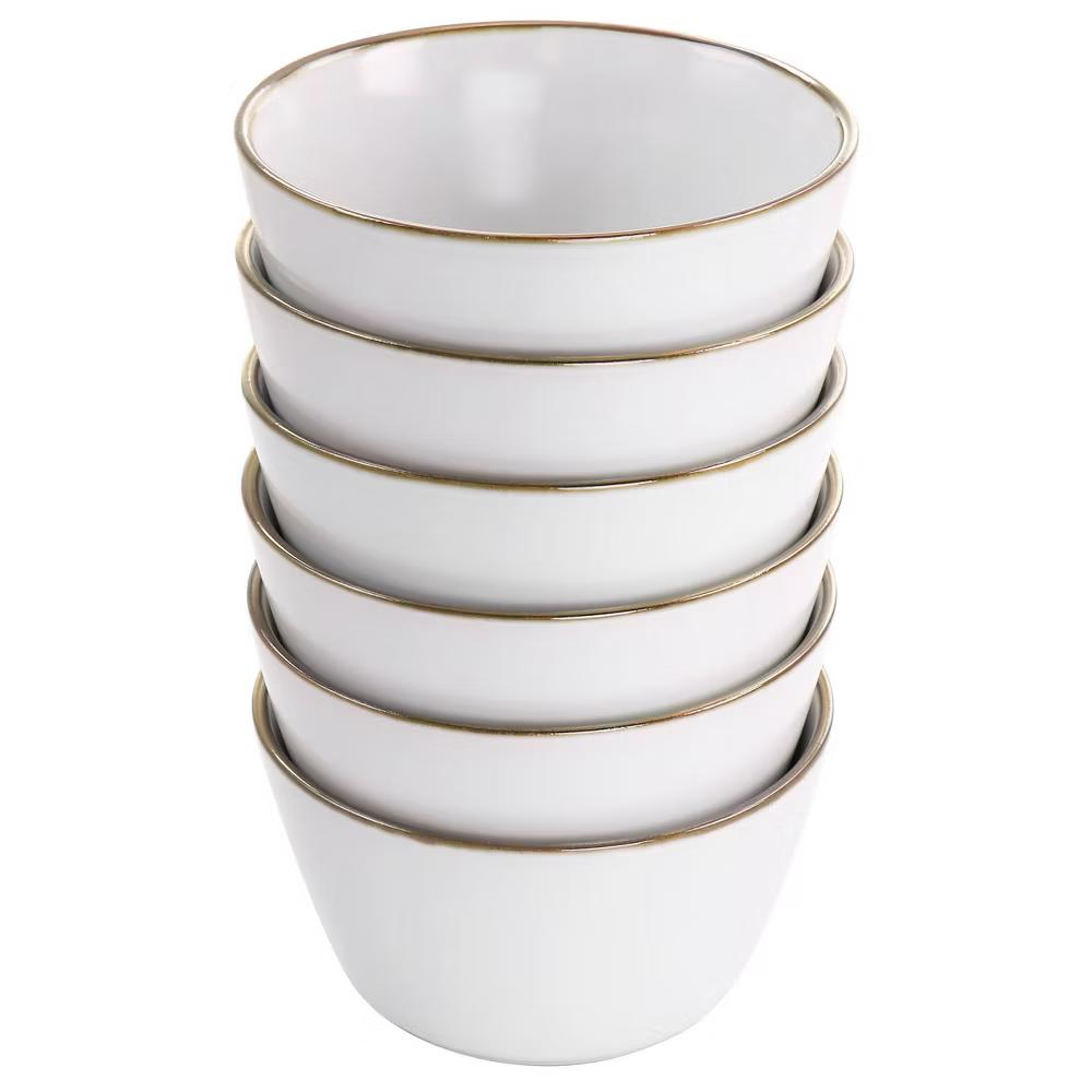 6pc Arthur Stoneware Bowl Set with Rim Matte White/Gold - Image 3
