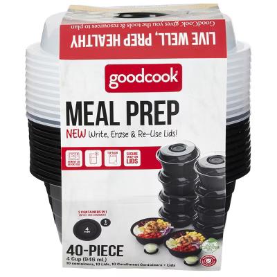 Meal Prep Salad Bowls Containers + Lids & Condiment Cup - 4Cups - 20pcs/10ct - Black - Image 4