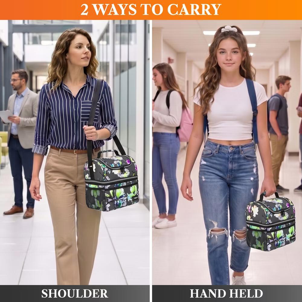 Double Decker Lunch Box Men Women, Insulated Leakproof Cooler Bag Adult Work, Dual Compartment Pail Tote Boys Girls Kids - Image 26