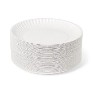 Uncoated Disposable Paper Plates 9" - 200ct - Microwave-Safe, BPA-Free, Stackable, Round Shape