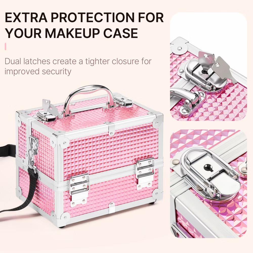 Yaheetech Aluminum Portable Makeup Train Case Cosmetic Storage Case with Mirror, Adjustable Dividers - Image 9