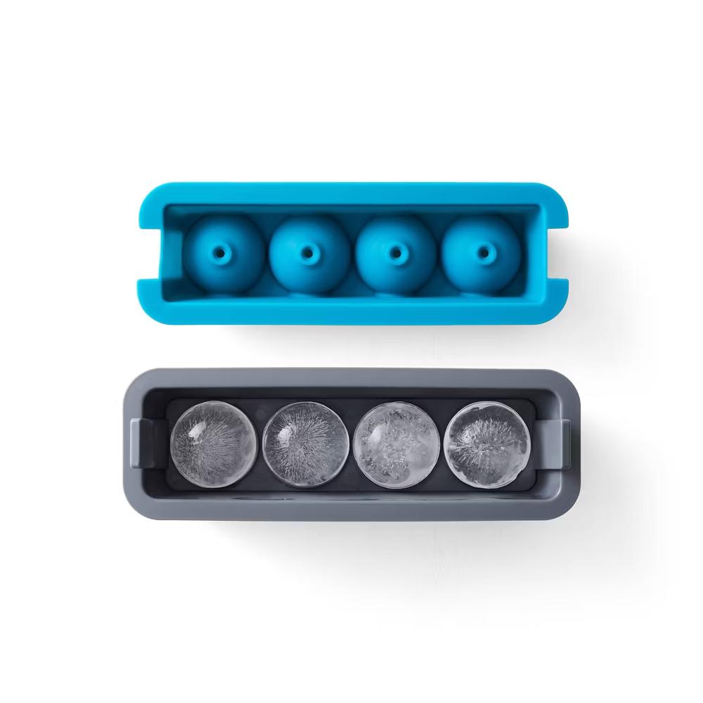 Houdini Clear Sphere Tray: Silicone Ice Mold & Maker, 4-Cavity, Dishwasher Safe, Turquoise Blue & Charcoal Gray