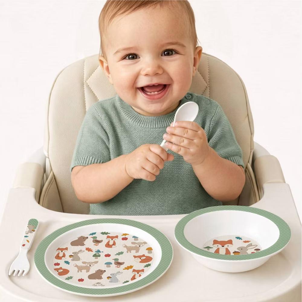 4pc Melamine Itzy Bistro Toddler Feeding Dining Set, Plate, Bowl, Fork and Spoon - Image 17