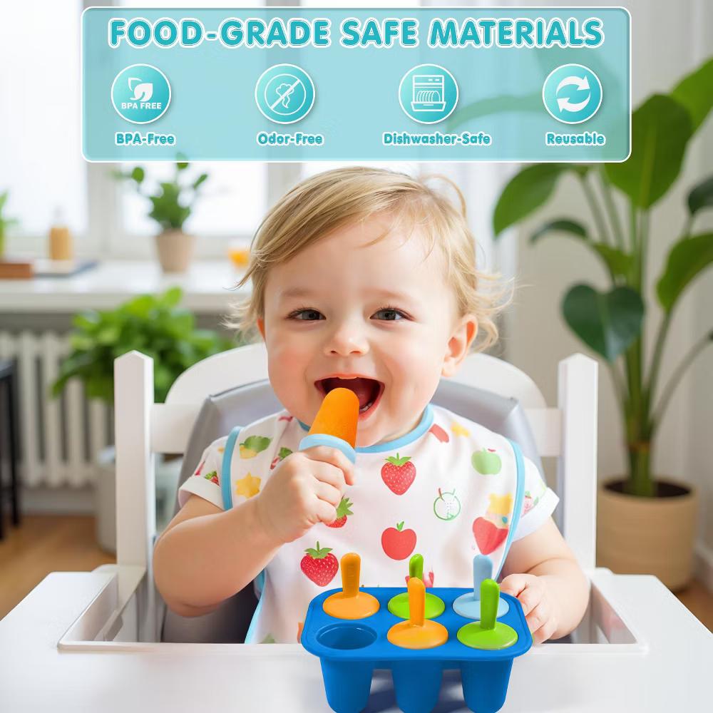 AEELLEEA 6 Cavity Silicone Popsicle Molds, BPA-Free Reusable Ice Pop Molds with Colorful Sticks, Easy Demold Frozen Treat Molds for Juice - Image 8