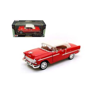 1955 Chevrolet Bel Air Convertible Soft Top Red 1/18 Diecast Car Model