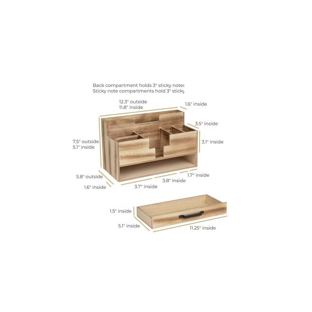 Blu Monaco Wooden Office Supplies Desk Organizer with Drawer - Image 4