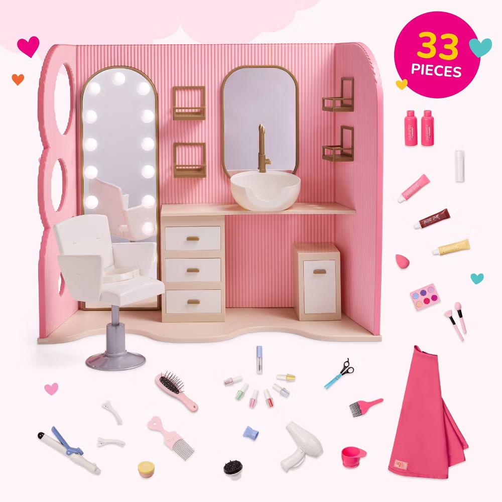 Style & Shine Light-Up Hair Salon Playset & Accessories for 18" Dolls - Image 7