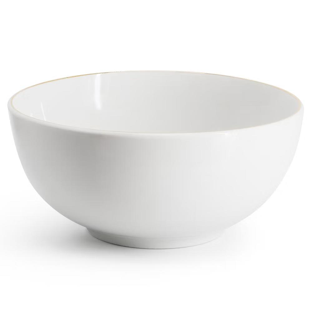 Ogalla 8 Piece Fine Ceramic 6 Inch 22 Ounce Cereal Bowl Set in White with Gold Rim - Image 2